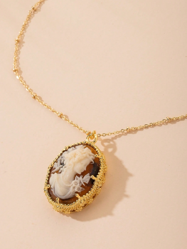 1pc Vintage Relief Goddess Head Pendant Necklace for Women
