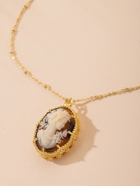 1pc Vintage Relief Goddess Head Pendant Necklace for Women